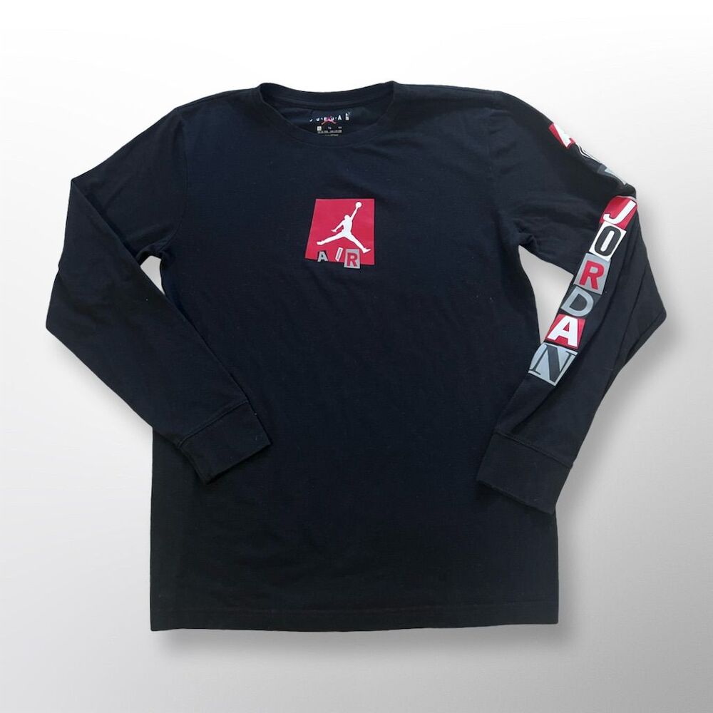 Jordan Air Long-Sleeve Graphic T-Shirt Black XL Teens Crew Neck